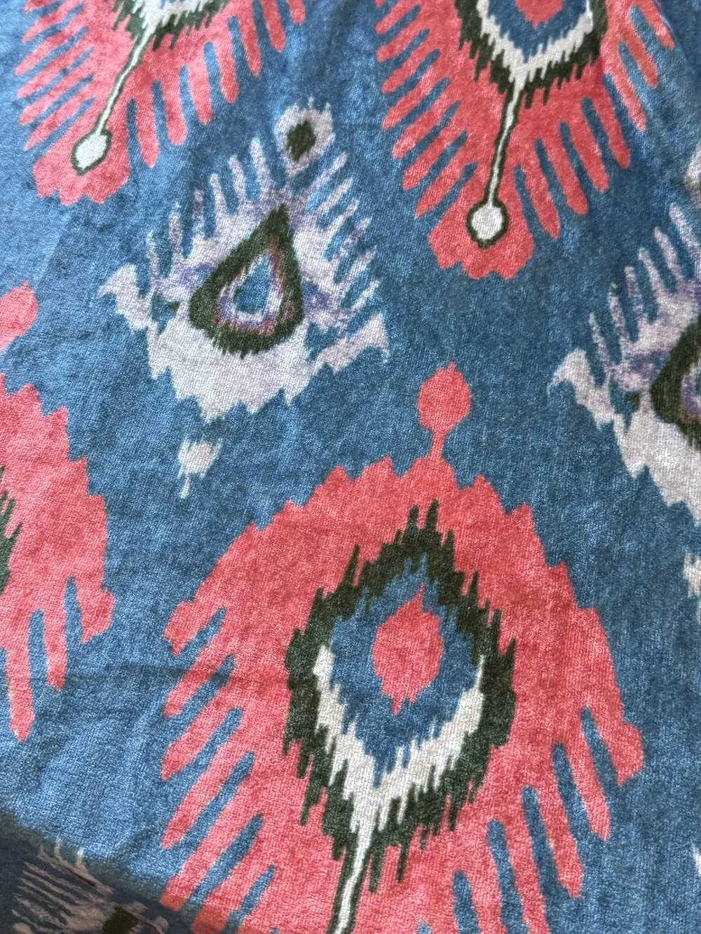 Anthropologie Blue and Red Ikat Curtain Panels
